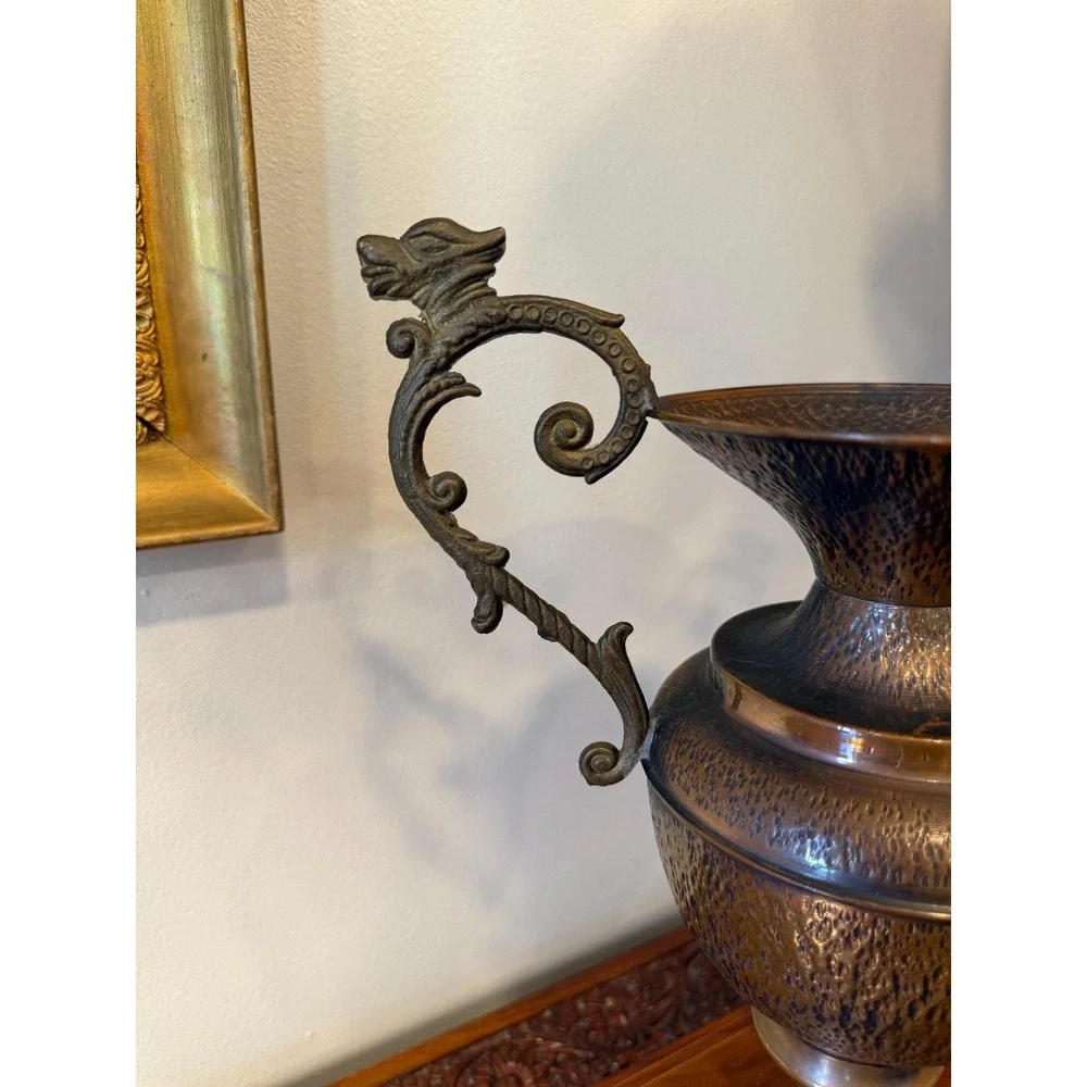 Vintage Italian Copper Urn Vase with Griffin‎ Handles